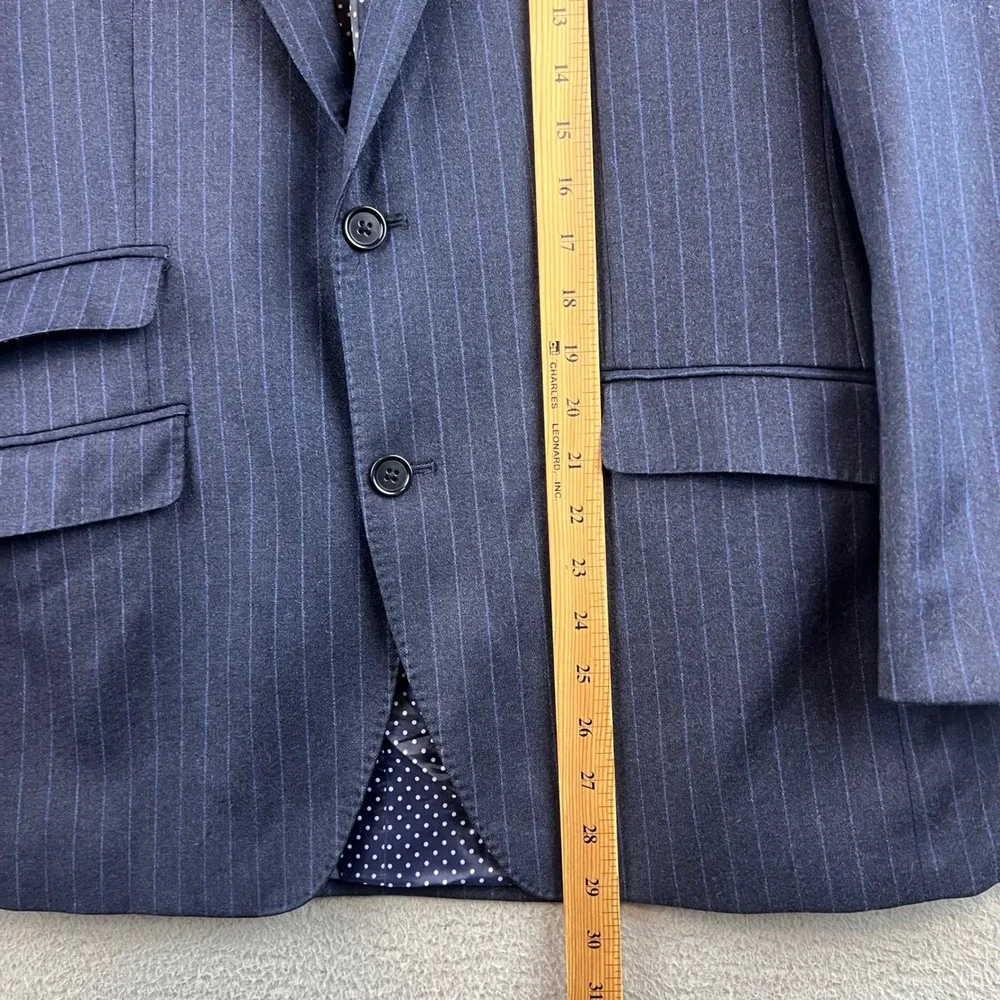 Tallia Mens Blue Pinstripe Blazer Two Button Sport Coat Polka Dot Lining 40R